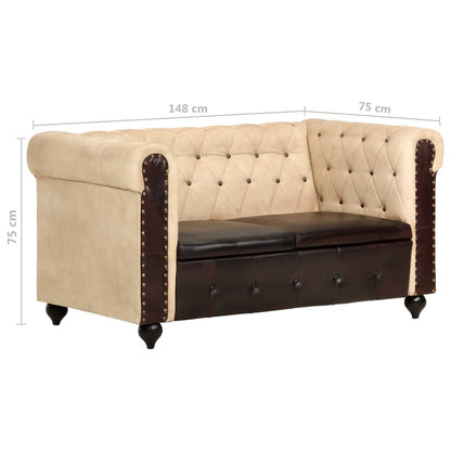 Divano Chesterfield a 2 Posti Marrone in Vera Pelle