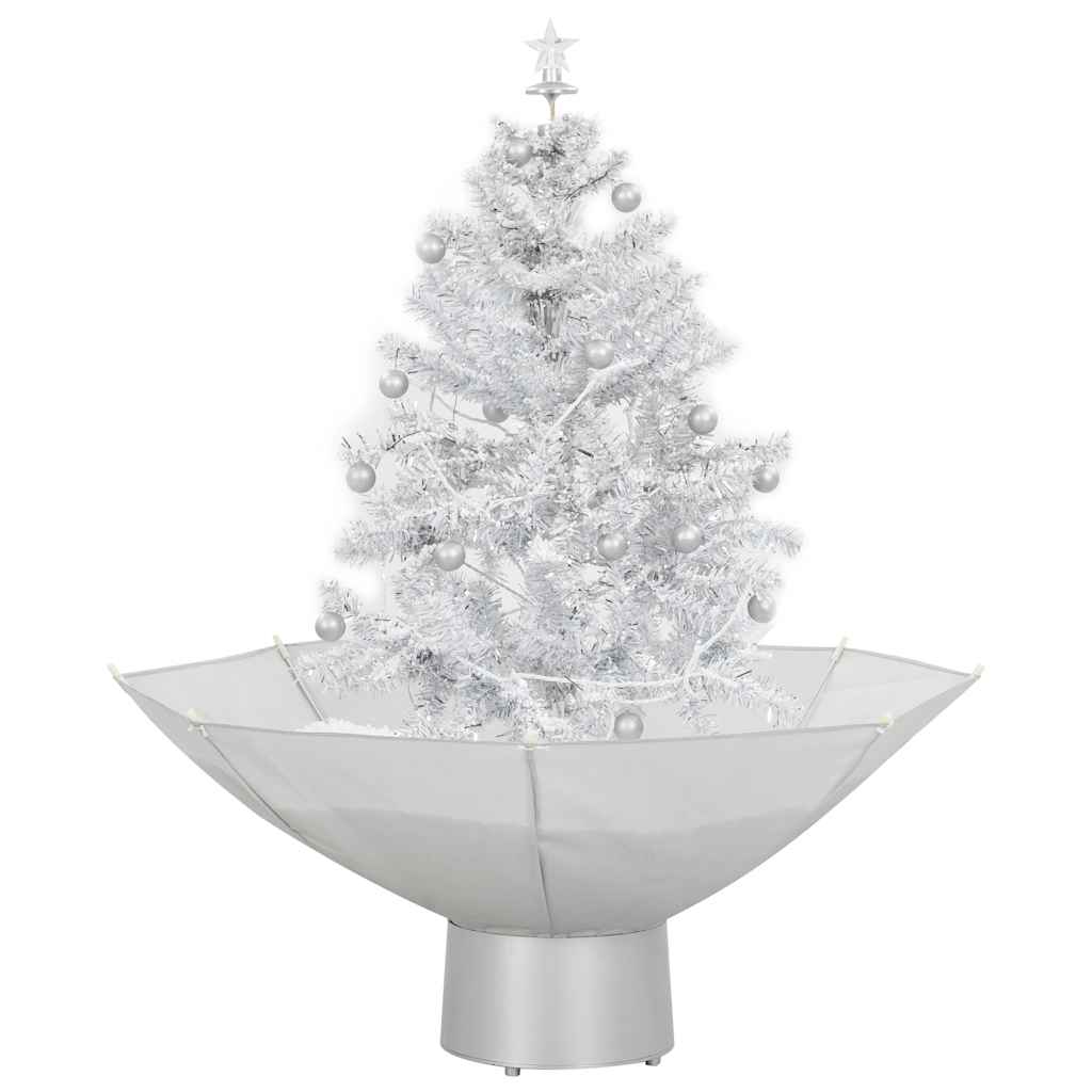 Albero di Natale con Neve e Base a Ombrellone Bianco 75 cm