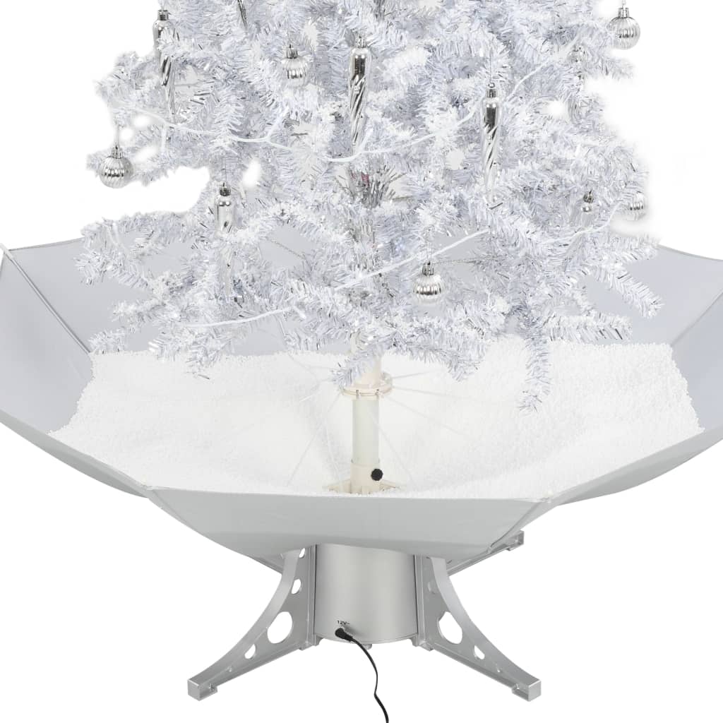 Albero di Natale con Neve e Base a Ombrellone Bianco 140 cm