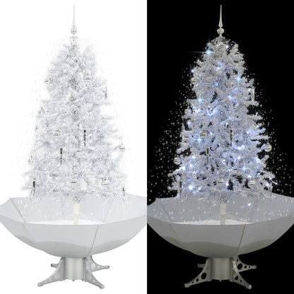 Albero di Natale con Neve e Base a Ombrellone Bianco 170 cm