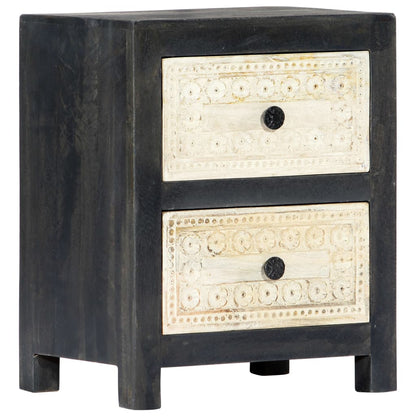 Comodino Intagliato a Mano Grigio 40x30x50 cm Massello di Mango | homemem39
