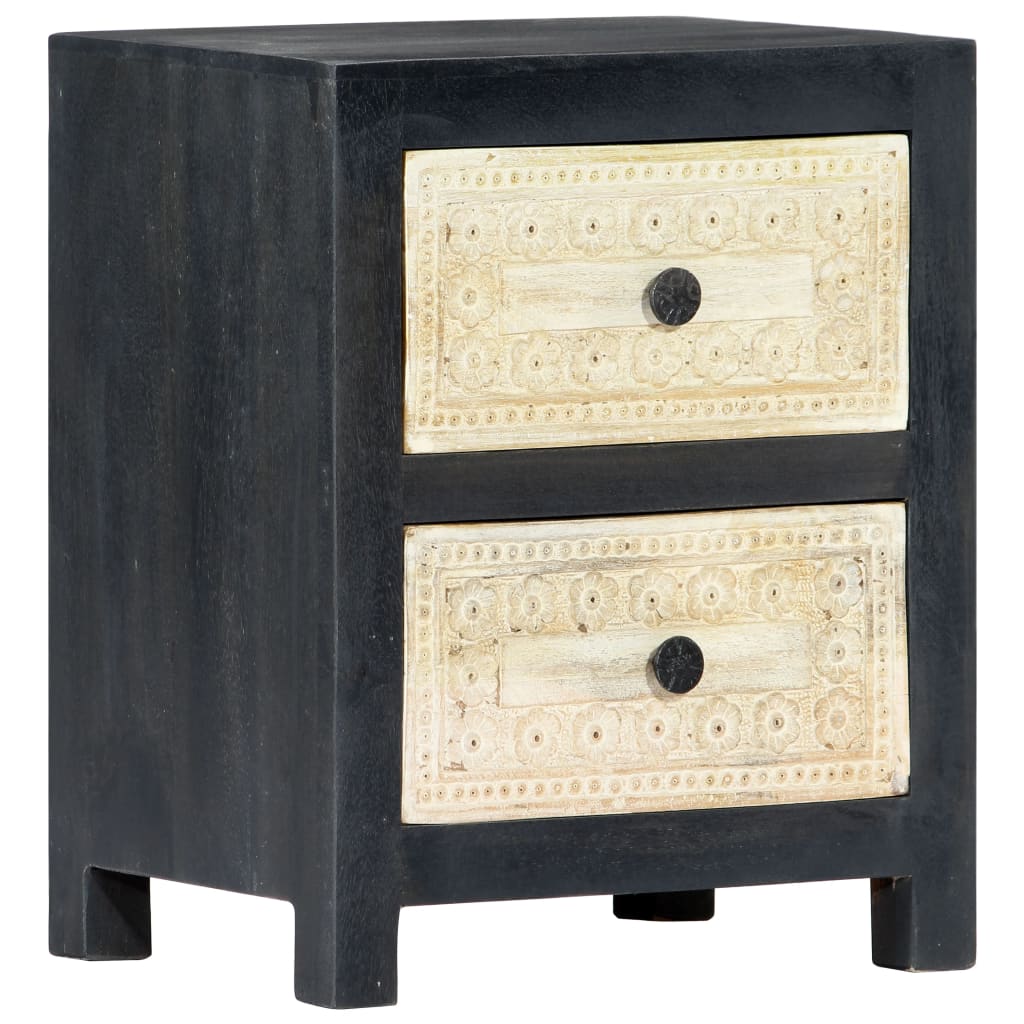 Comodino Intagliato a Mano Grigio 40x30x50 cm Massello di Mango | homemem39