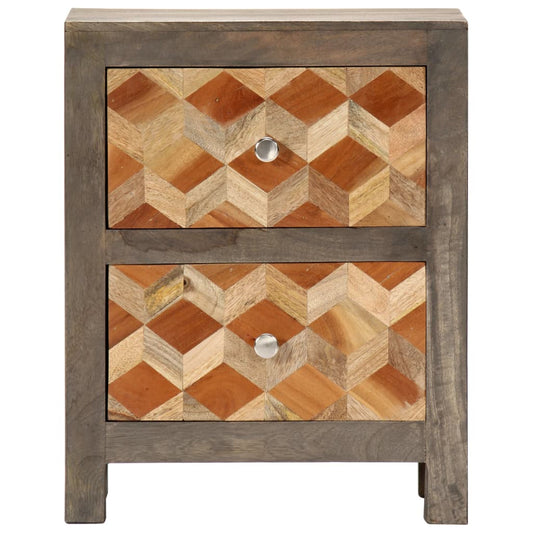 Comodino Grigio 40x30x50 cm in Legno Massello di Mango | homemem39