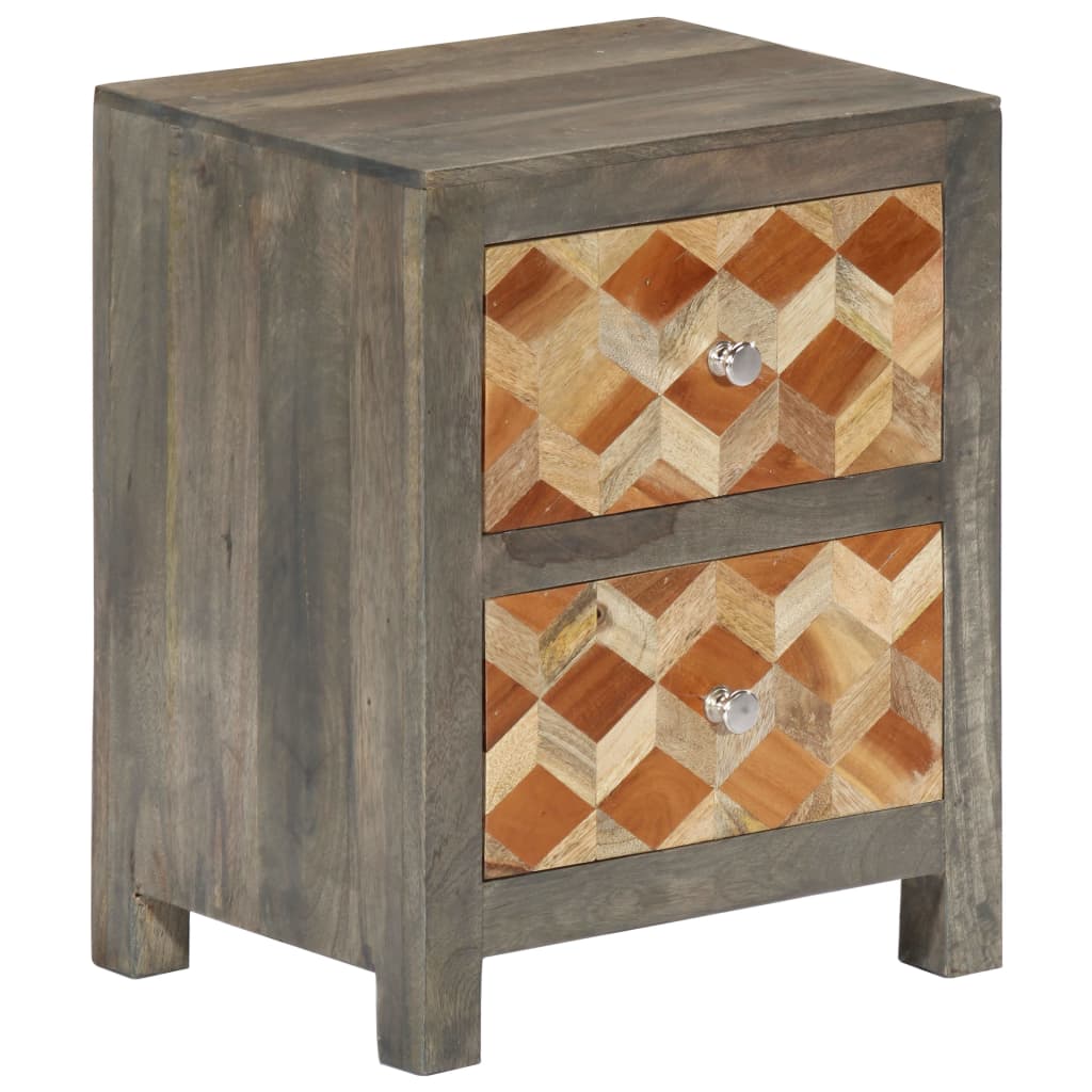 Comodino Grigio 40x30x50 cm in Legno Massello di Mango | homemem39