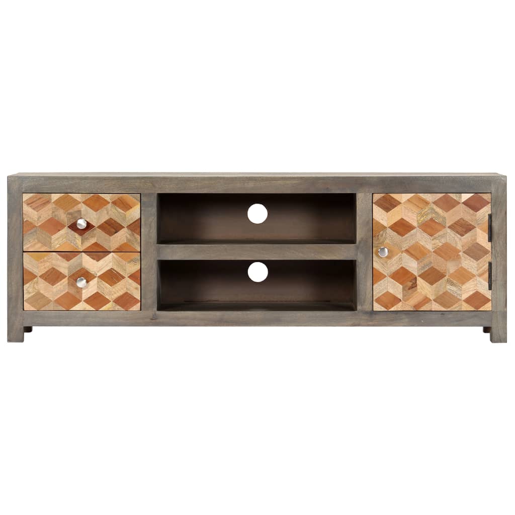 Mobile Porta TV Grigio 120x30x40 cm in Legno Massello di Mango | homemem39