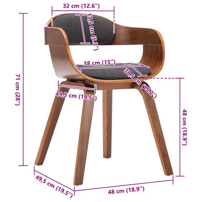 Sedia da Pranzo Grigio Scuro in Tessuto e Legno Curvato