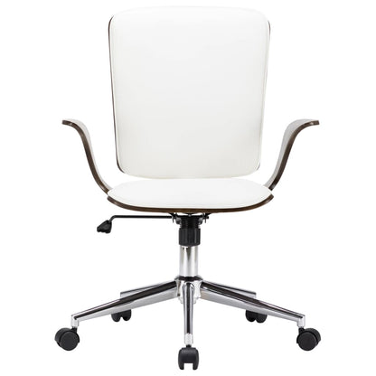 Sedia da Ufficio Girevole Bianca in Similpelle e Legno Curvato | homemem39