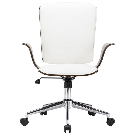 Sedia da Ufficio Girevole Bianca in Similpelle e Legno Curvato | homemem39