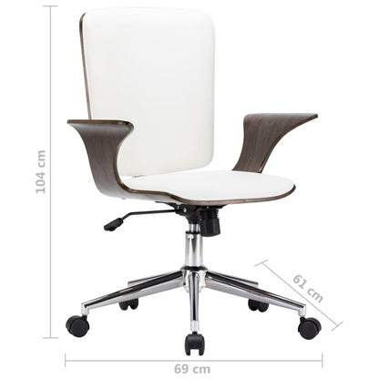 Sedia da Ufficio Girevole Bianca in Similpelle e Legno Curvato | homemem39