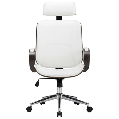Sedia Girevole con Poggiatesta Bianca Similpelle Legno Curvato | homemem39