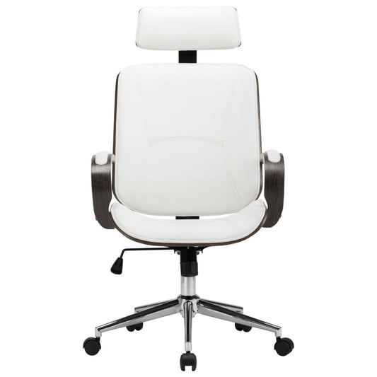 Sedia Girevole con Poggiatesta Bianca Similpelle Legno Curvato | homemem39
