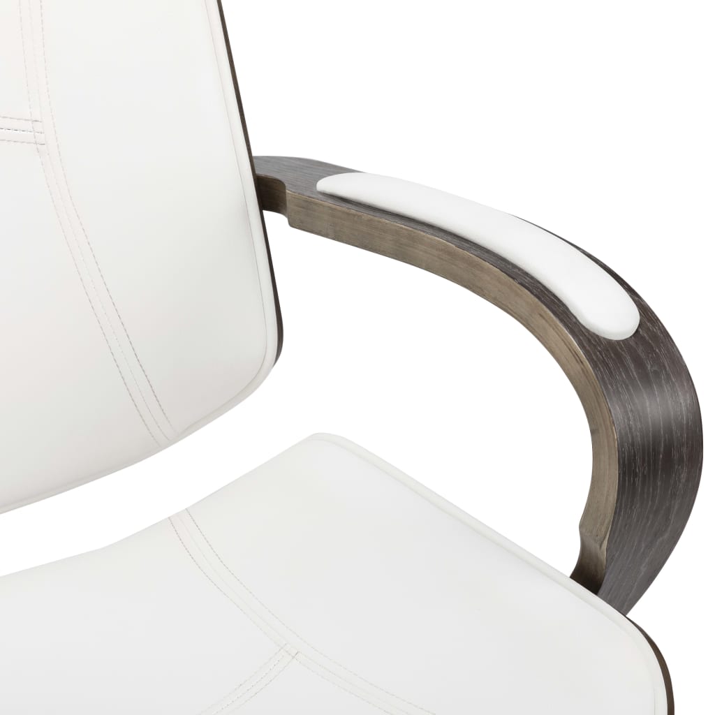 Sedia Girevole con Poggiatesta Bianca Similpelle Legno Curvato | homemem39