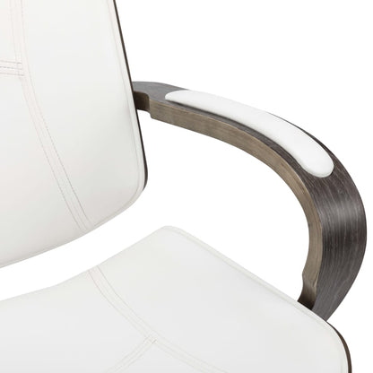 Sedia Girevole con Poggiatesta Bianca Similpelle Legno Curvato | homemem39