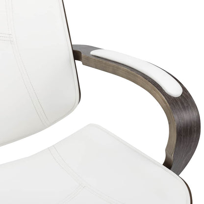 Sedia Girevole con Poggiatesta Bianca Similpelle Legno Curvato