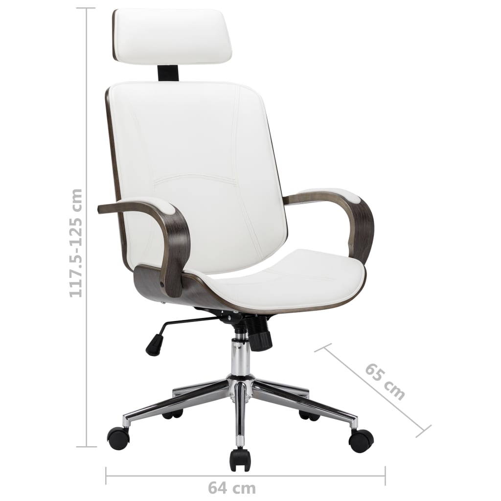 Sedia Girevole con Poggiatesta Bianca Similpelle Legno Curvato | homemem39