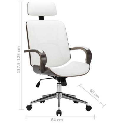 Sedia Girevole con Poggiatesta Bianca Similpelle Legno Curvato | homemem39