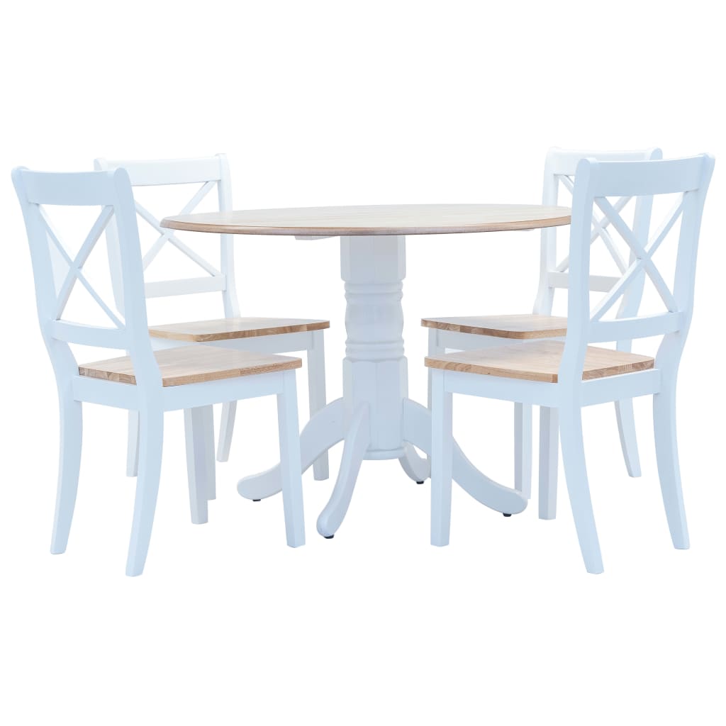 Set da Pranzo 5 pz in Legno Massello di Hevea Bianco e Marrone