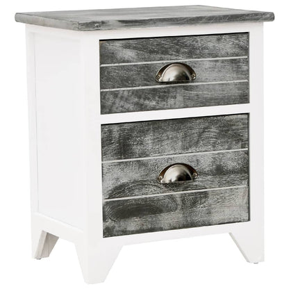 Comodino Grigio e Bianco 38x28x45 cm in Legno di Paulownia - homemem39