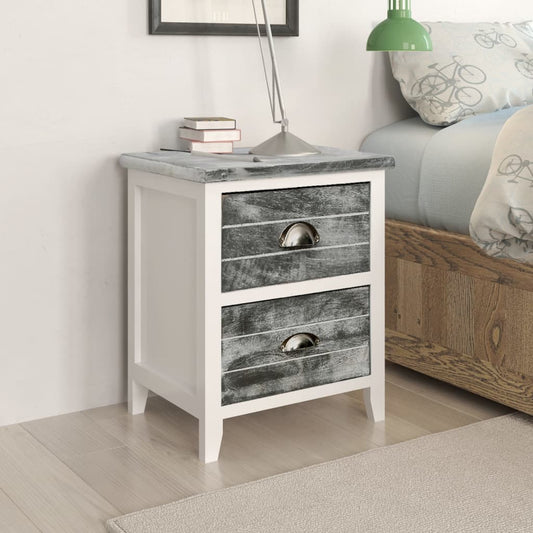 Comodino Grigio e Bianco 38x28x45 cm in Legno di Paulownia - homemem39