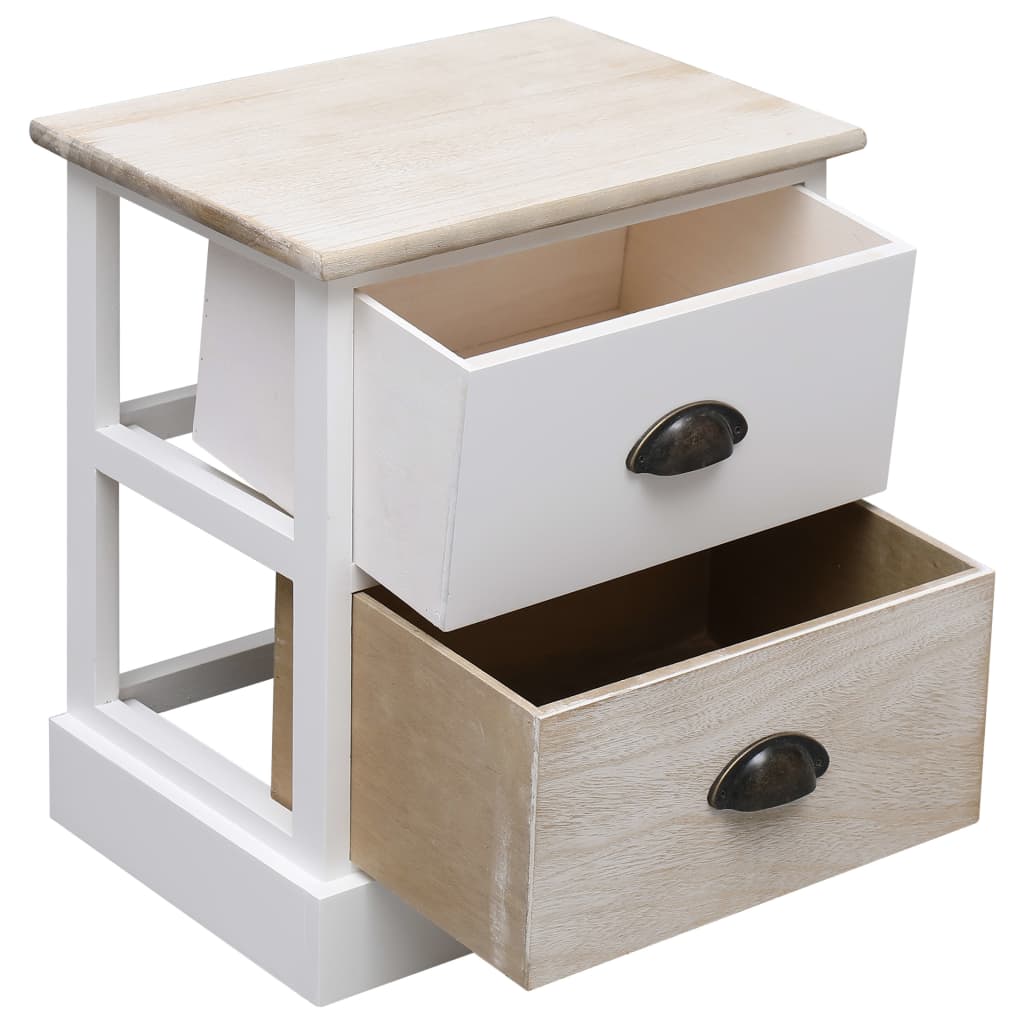 Comodini 2pz Bianco e Naturale 38x28x45cm in Legno di Paulonia - homemem39