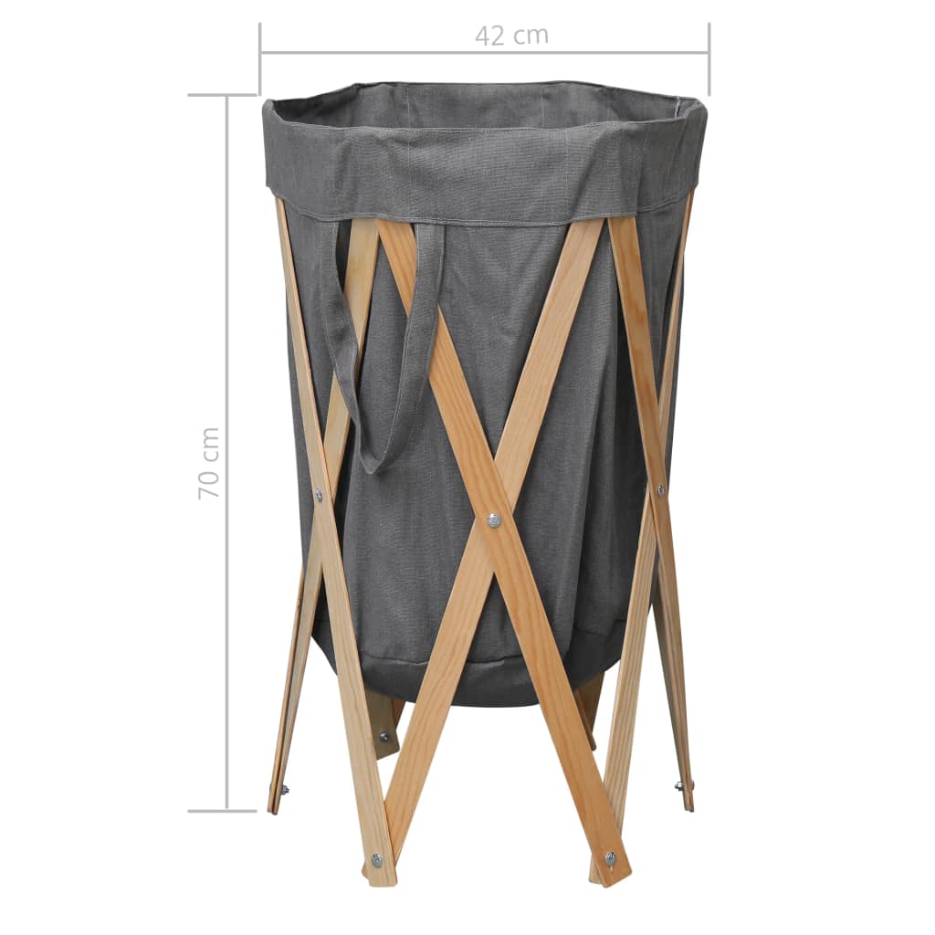 Cesto della Biancheria Pieghevole Grigio Legno e Tessuto | homemem39