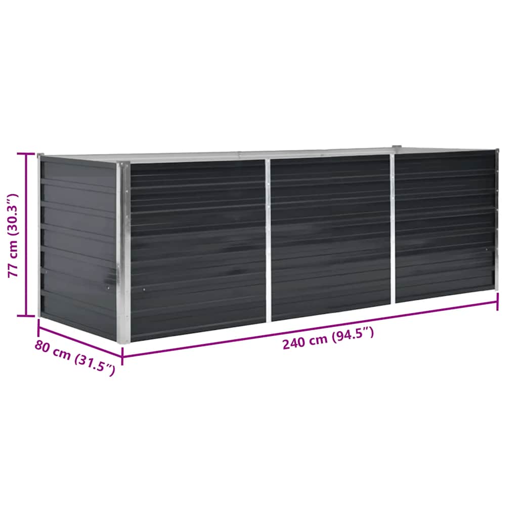 Fioriera per Giardino Antracite 240x80x77 cm in Acciaio Zincato | homemem39
