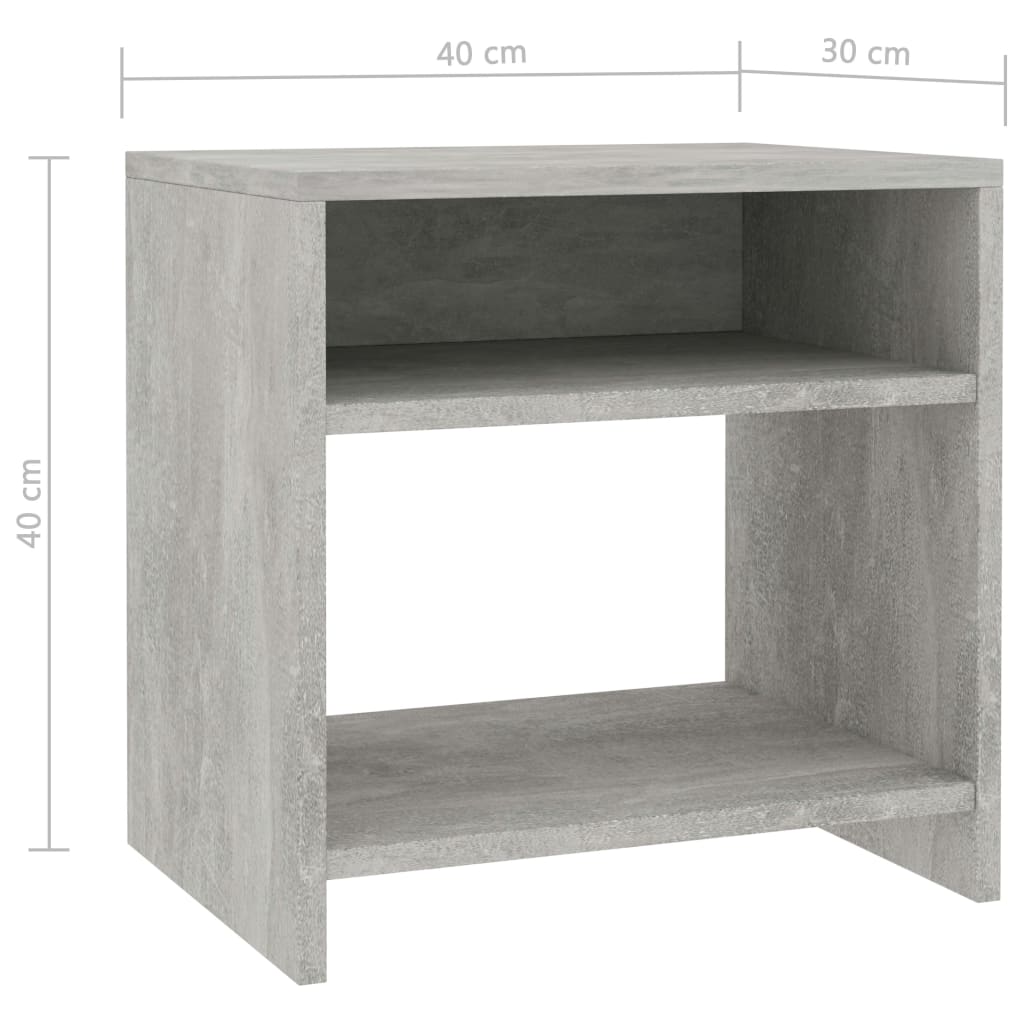 Comodini 2 pz Grigio Cemento 40x30x40 cm in Legno Multistrato