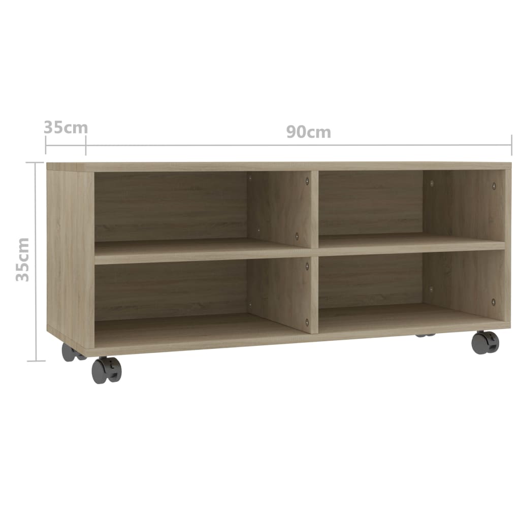 Mobile TV con Ruote Rovere Sonoma 90x35x35 cm Legno Multistrato - homemem39