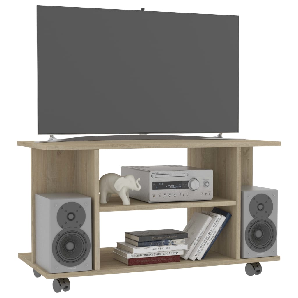 Mobile TV con Ruote Rovere Sonoma 80x40x45 cm Legno Multistrato - homemem39
