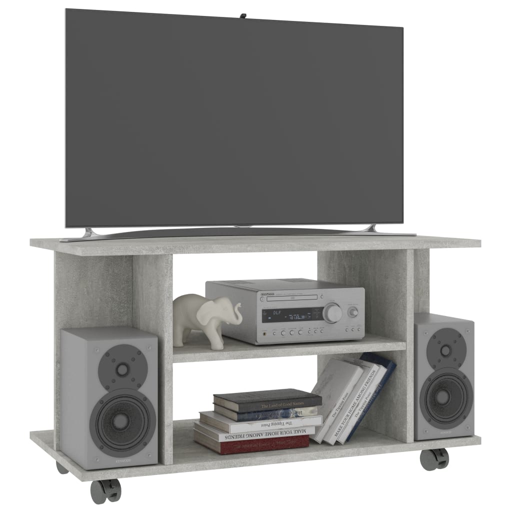Mobile TV con Ruote Grigio Cemento 80x40x45 cm in Multistrato - homemem39