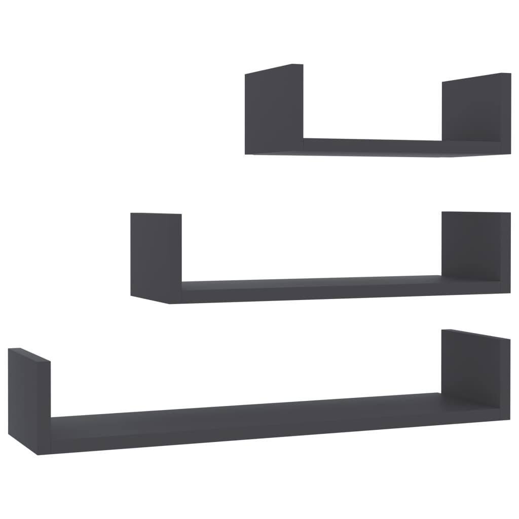 Mensole a Muro 3 pz Grigio in Legno Multistrato | homemem39