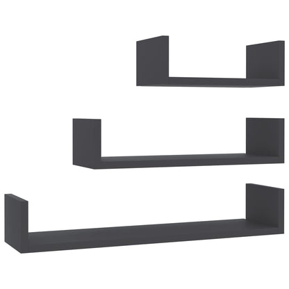 Mensole a Muro 3 pz Grigio in Legno Multistrato | homemem39