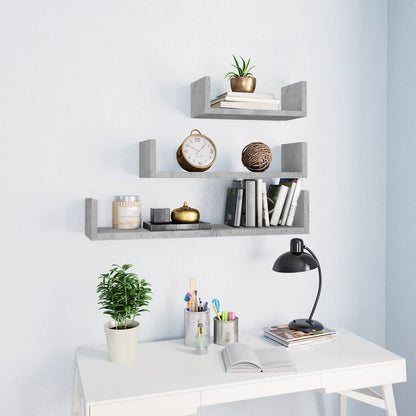 Mensole a Muro 3 pz Grigio Cemento in Legno Multistrato | homemem39