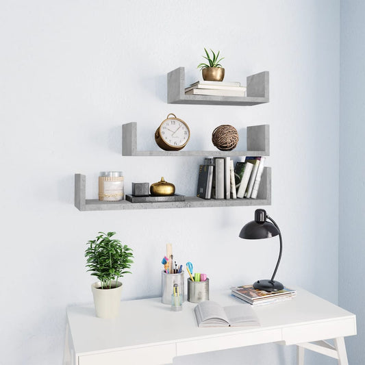 Mensole a Muro 3 pz Grigio Cemento in Legno Multistrato | homemem39