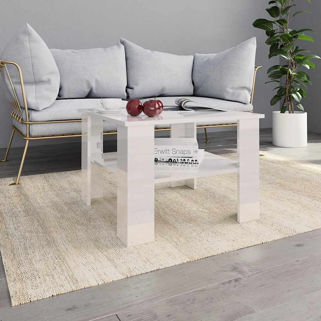 Tavolino da Salotto Bianco Lucido 60x60x42 cm Legno Multistrato | homemem39