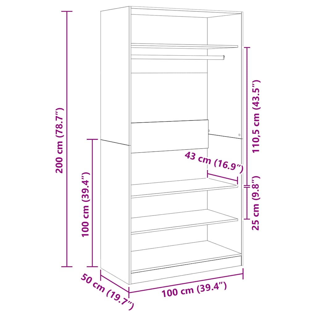 Armadio Nero 100x50x200 cm in Legno Multistrato | homemem39