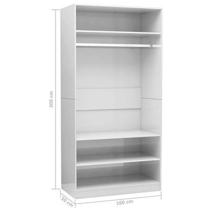 Armadio Bianco Lucido 100x50x200 cm in Legno Multistrato - homemem39