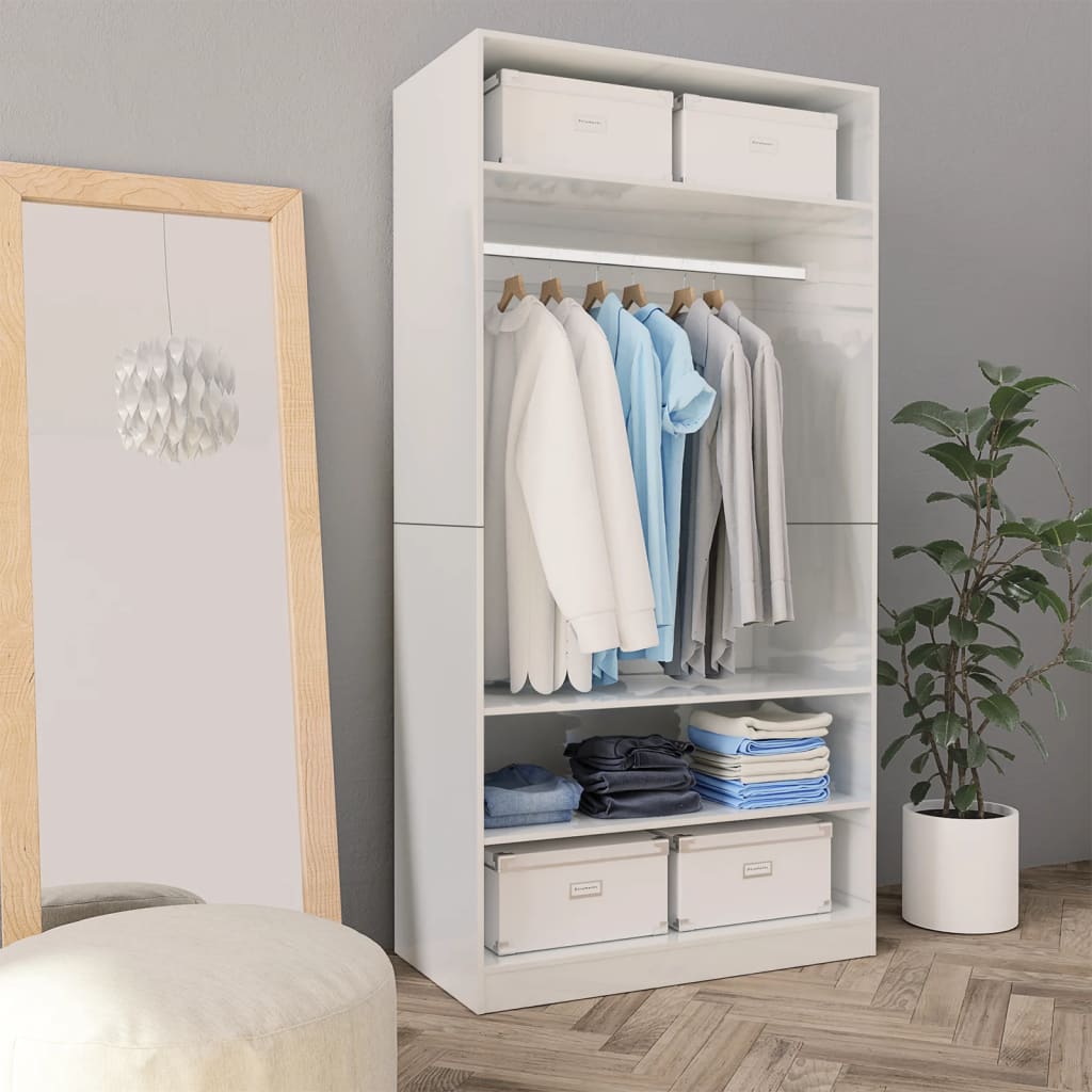 Armadio Bianco Lucido 100x50x200 cm in Legno Multistrato - homemem39