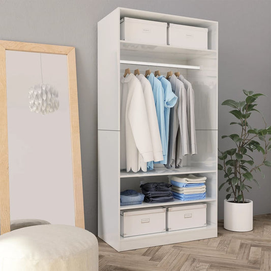 Armadio Bianco Lucido 100x50x200 cm in Legno Multistrato - homemem39