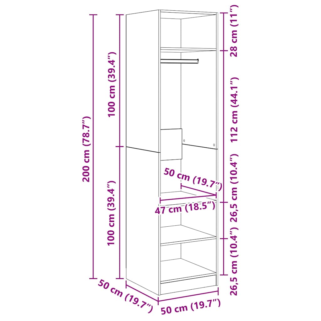 Armadio Grigio Cemento 50x50x200 cm in Legno Multistrato | homemem39
