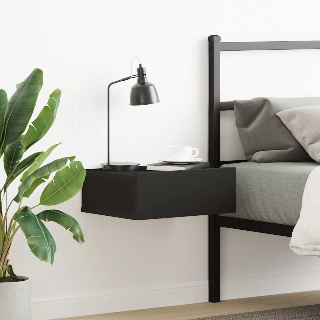 Comodino Pensile Nero 40x30x15 cm in Legno Multistrato
