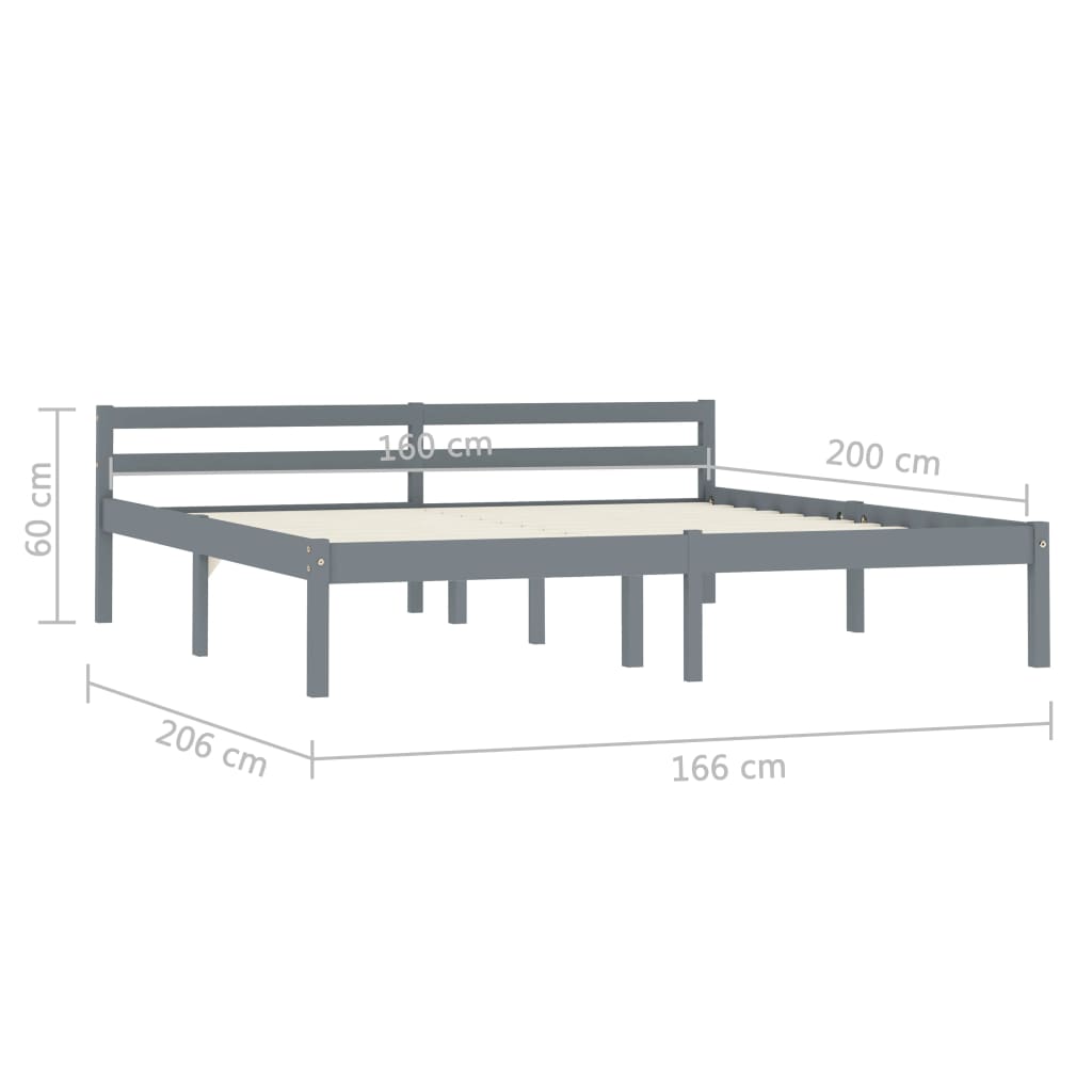 Giroletto senza Materasso Grigio 160x200 cm Legno Massello Pino | homemem39