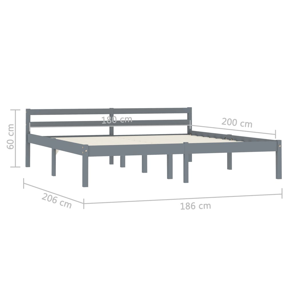 Giroletto senza Materasso Grigio 180x200 cm Legno Massello Pino | homemem39