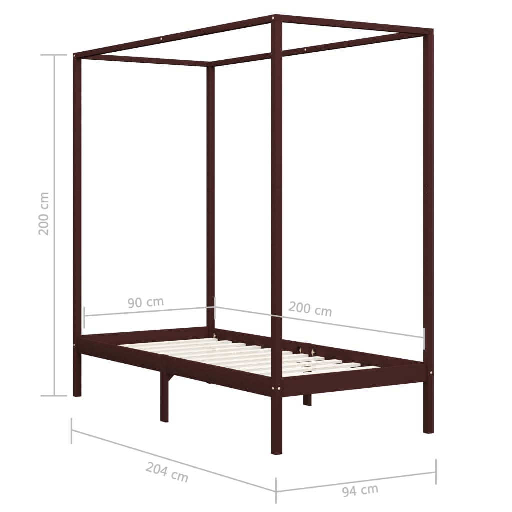 Giroletto con Baldacchino senza Materasso Marrone Pino 90x200cm | homemem39