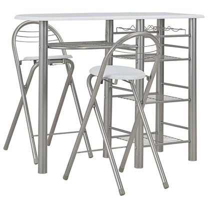 Set da Bar 3 pz con Mensole in Legno e Acciaio Bianco - homemem39