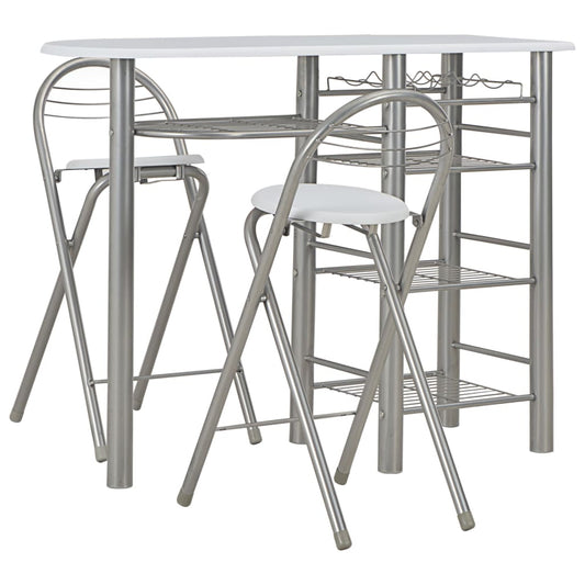 Set da Bar 3 pz con Mensole in Legno e Acciaio Bianco - homemem39