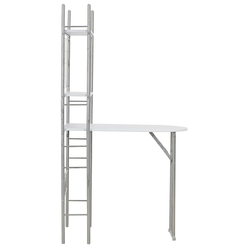 Set Tavolo Sedie Pieghevoli con Scaffale 3pz MDF Acciaio Bianco - homemem39