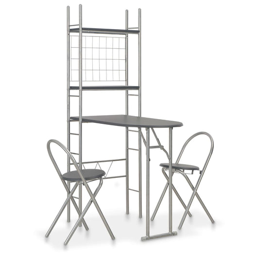 Set Tavolo e Sedie Pieghevoli con Scaffale 3pz MDF Acciaio Nero