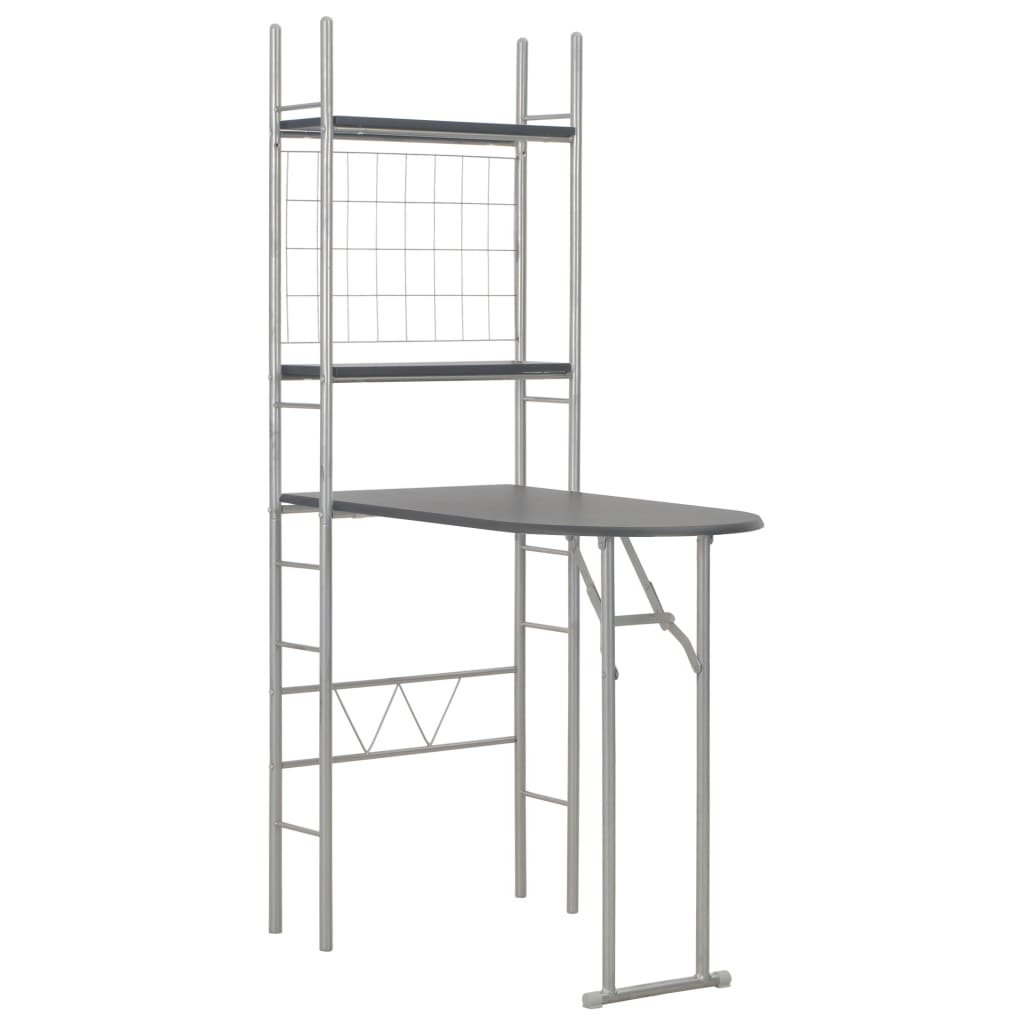 Set Tavolo e Sedie Pieghevoli con Scaffale 3pz MDF Acciaio Nero