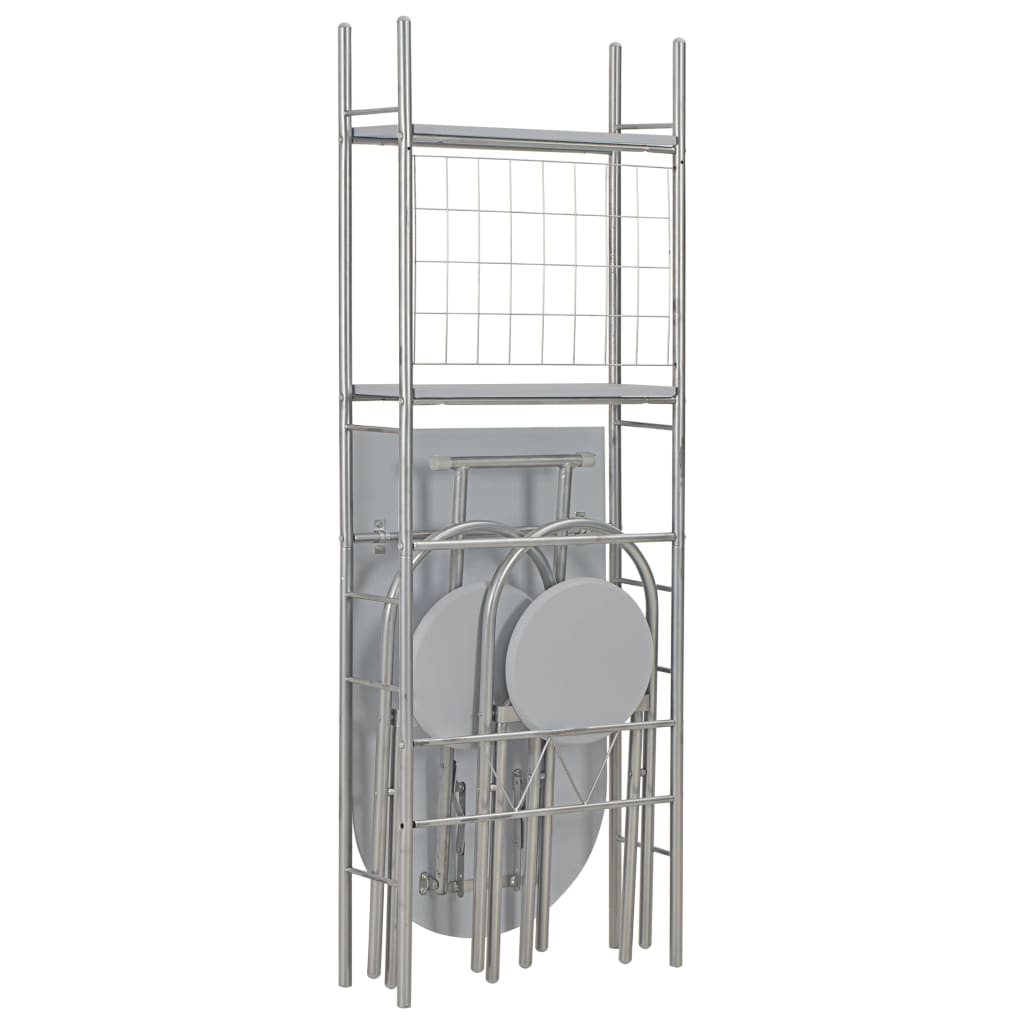 Set Tavolo e Sedie Pieghevoli Scaffale 3 pz MDF Acciaio Grigio - homemem39